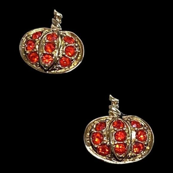 Vintage 1992 Avon Precious Pumpkin Earrings Stud Halloween‎ Orange Gold Tone - Picture 1 of 8